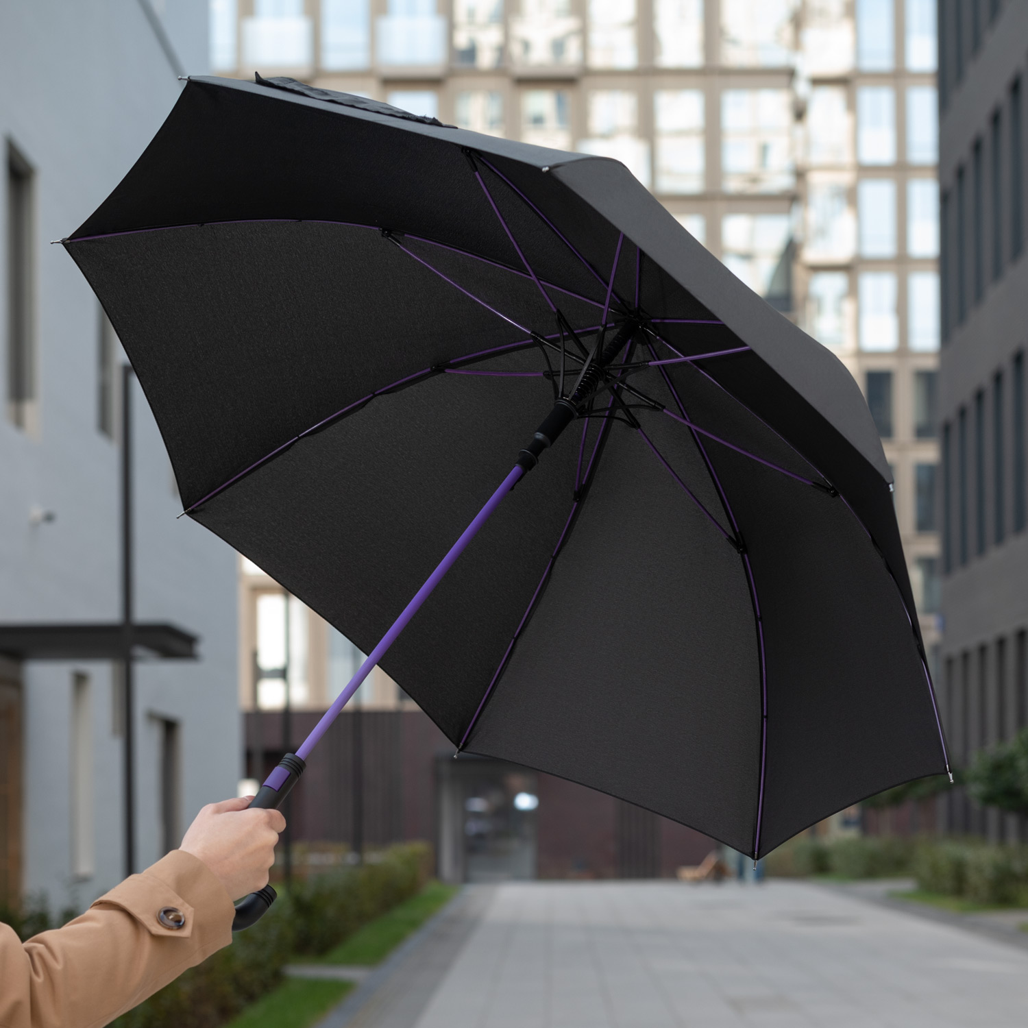 Зонт-трость Quantum, черный/фиолетовый — изображение 13