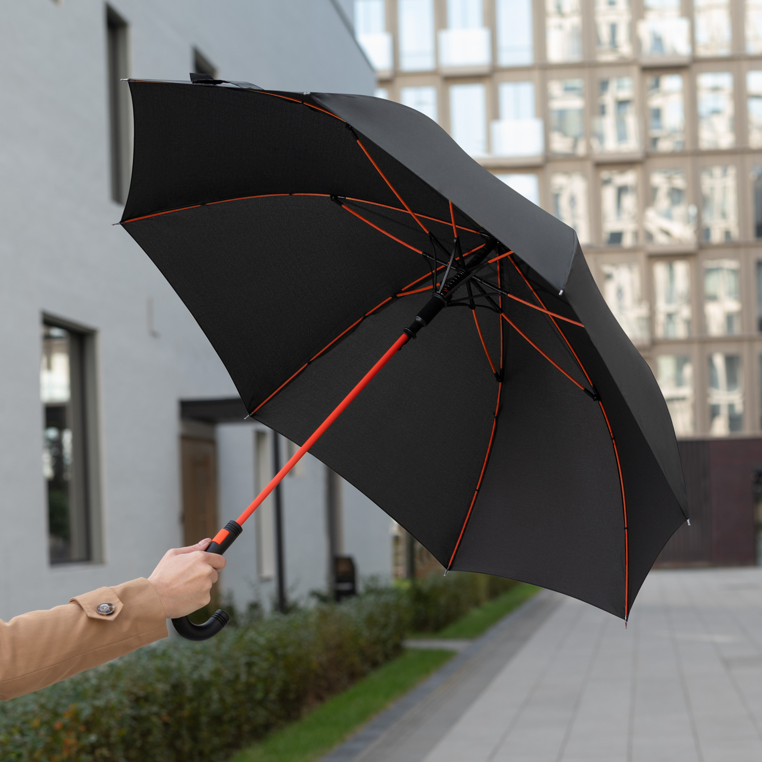 Зонт-трость Quantum, черный/оранжевый — изображение 13