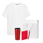 Набор с одеждой KRIS (футболка, термокружка, ежедневник, ручка), красный/белый, M