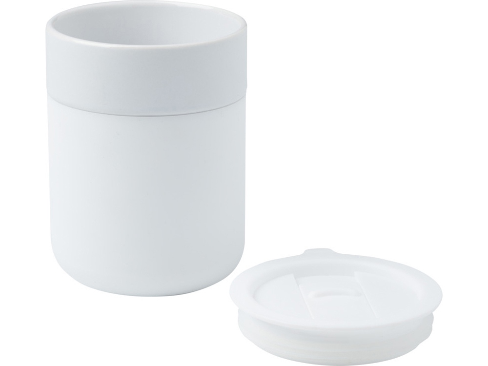 Java керамическая кружка емкостью 330 мл с силиконовой оберткой и пластиковой крышкой - Белый — изображение 3