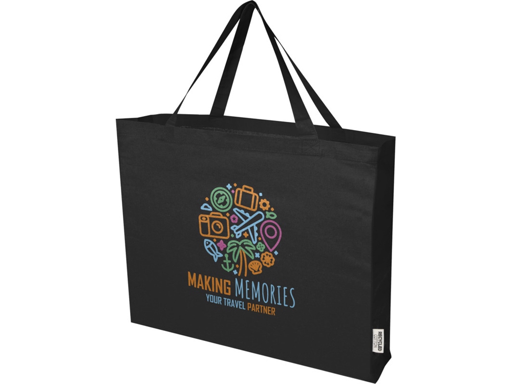 Odessa большая эко-сумка из переработанного хлопка, сертифицированного согласно GRS, плотностью 220 г/м² - сплошной черный — изображение 6