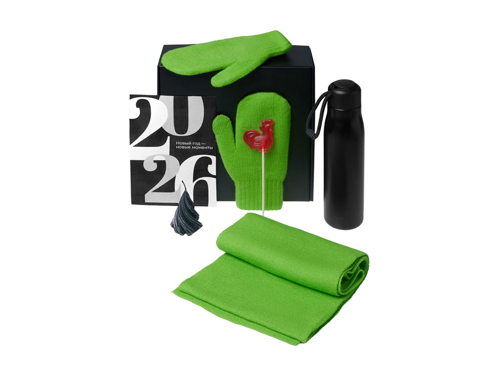 Подарочный набор с варежками, шарфом и термосом, зеленое яблоко — изображение 2