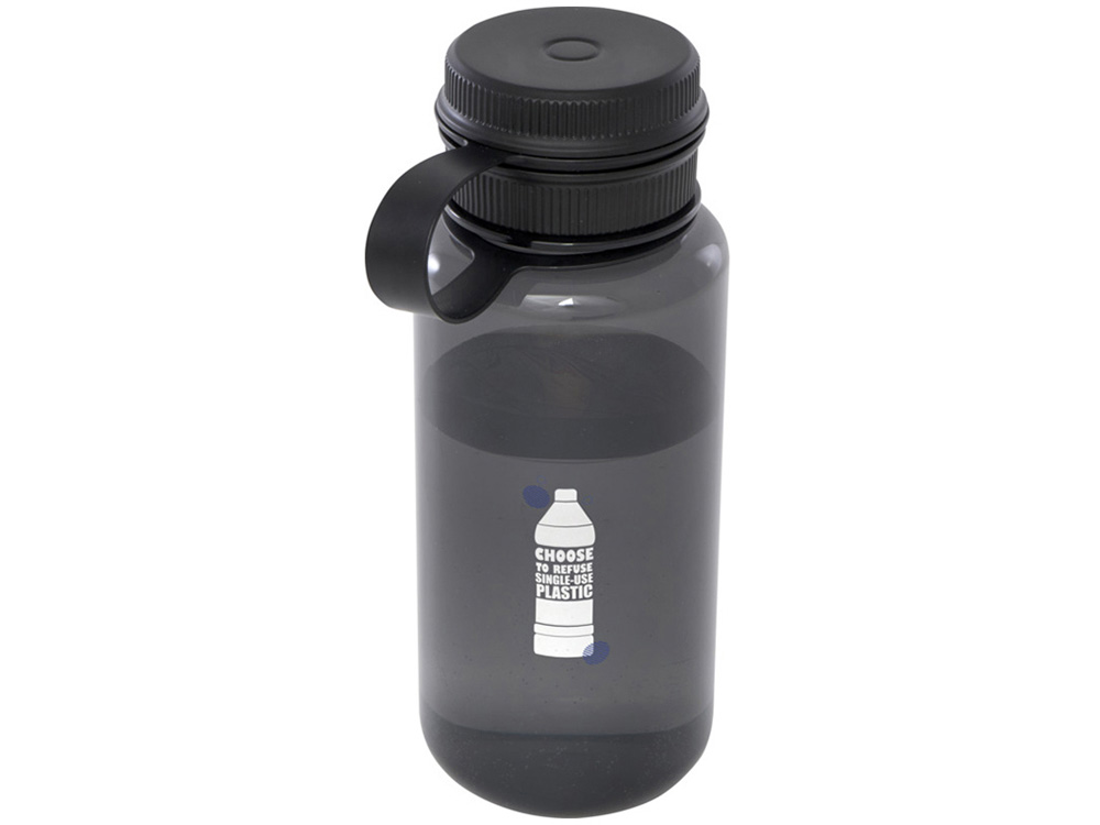 Спортивная бутылка Ryder из переработанного ПЭТ-пластика объемом 900 мл с многофункциональной крышкой, сертифицированная RCS - сплошной черный — изображение 6