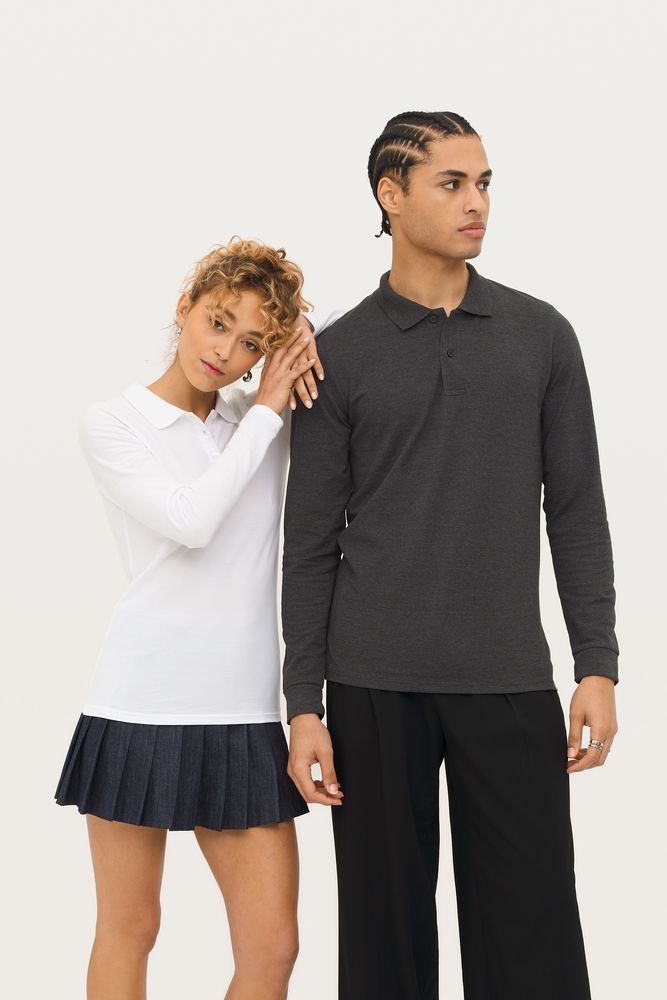 Рубашка поло женская с длинным рукавом Perfect LSL Women, черный меланж — изображение 5