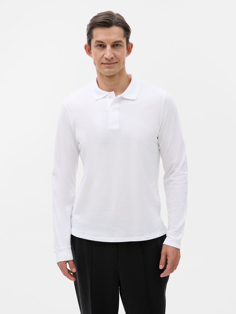Рубашка поло мужская с длинным рукавом Perfect LSL Men, белая — изображение 3