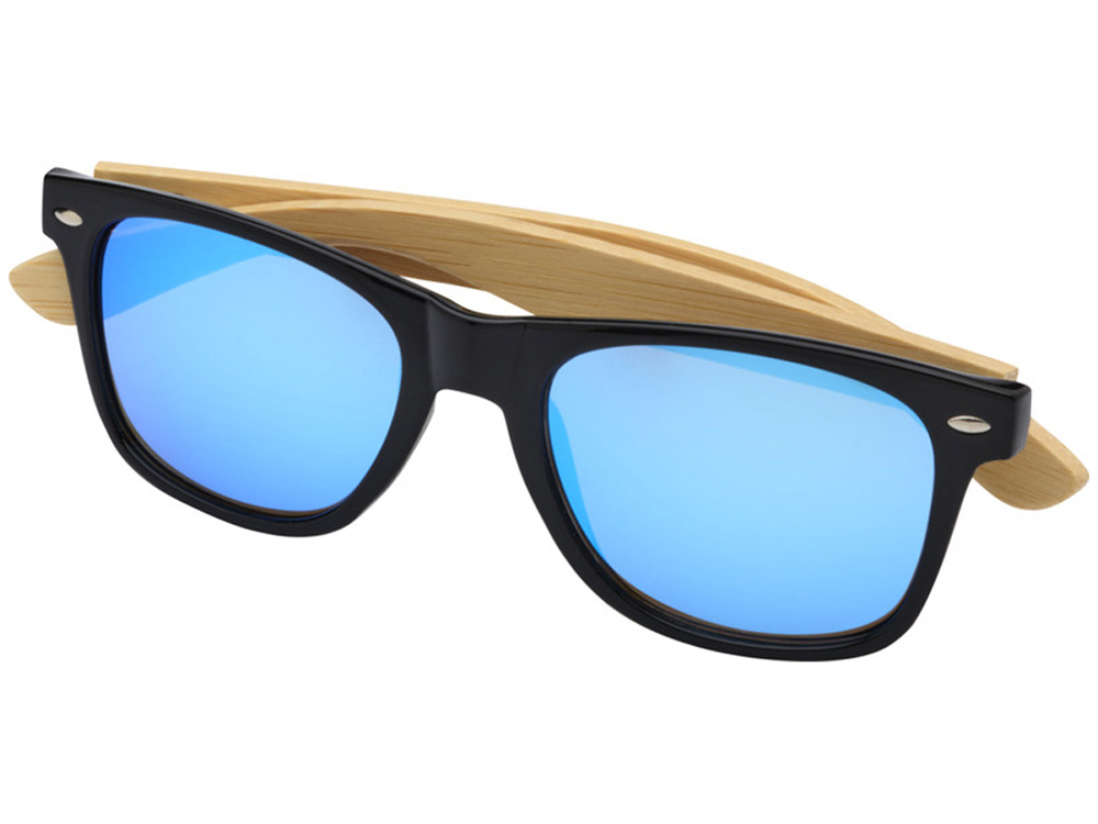 Солнцезащитные очки Hue с бамбуковыми дужками - Cиний / Натуральный — изображение 3