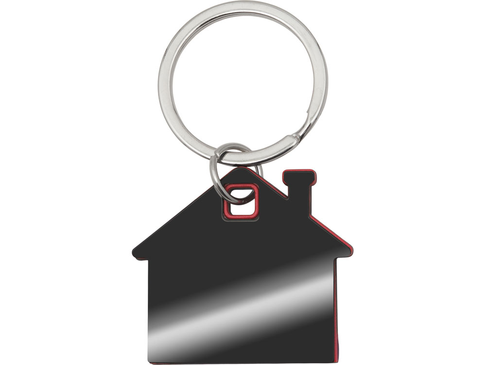 Металлический брелок с пластиковой цветной вставкой SteelPop House, серебристый с красным — изображение 2