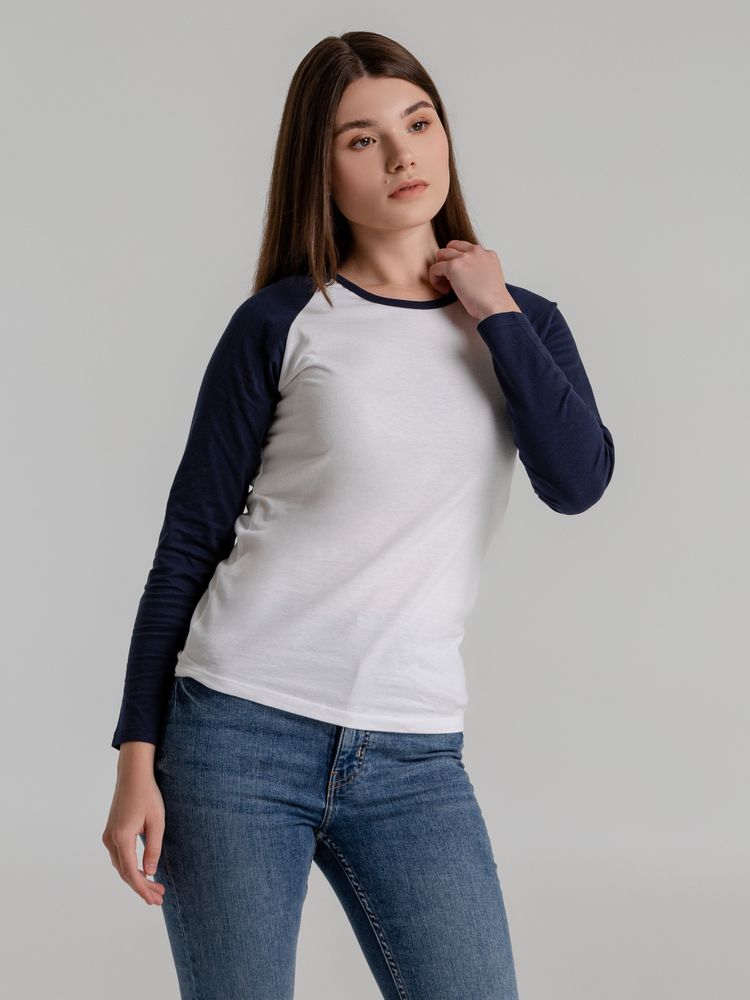 Футболка женская с длинным рукавом Milky Lsl, белая с темно-синим — изображение 4