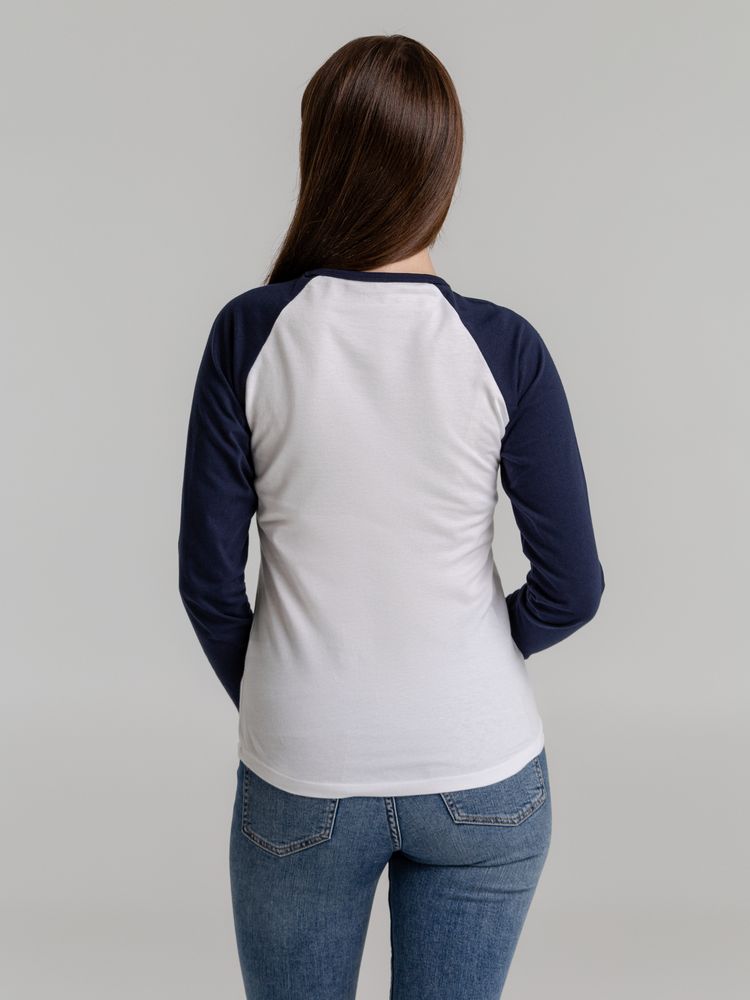 Футболка женская с длинным рукавом Milky Lsl, белая с темно-синим — изображение 5