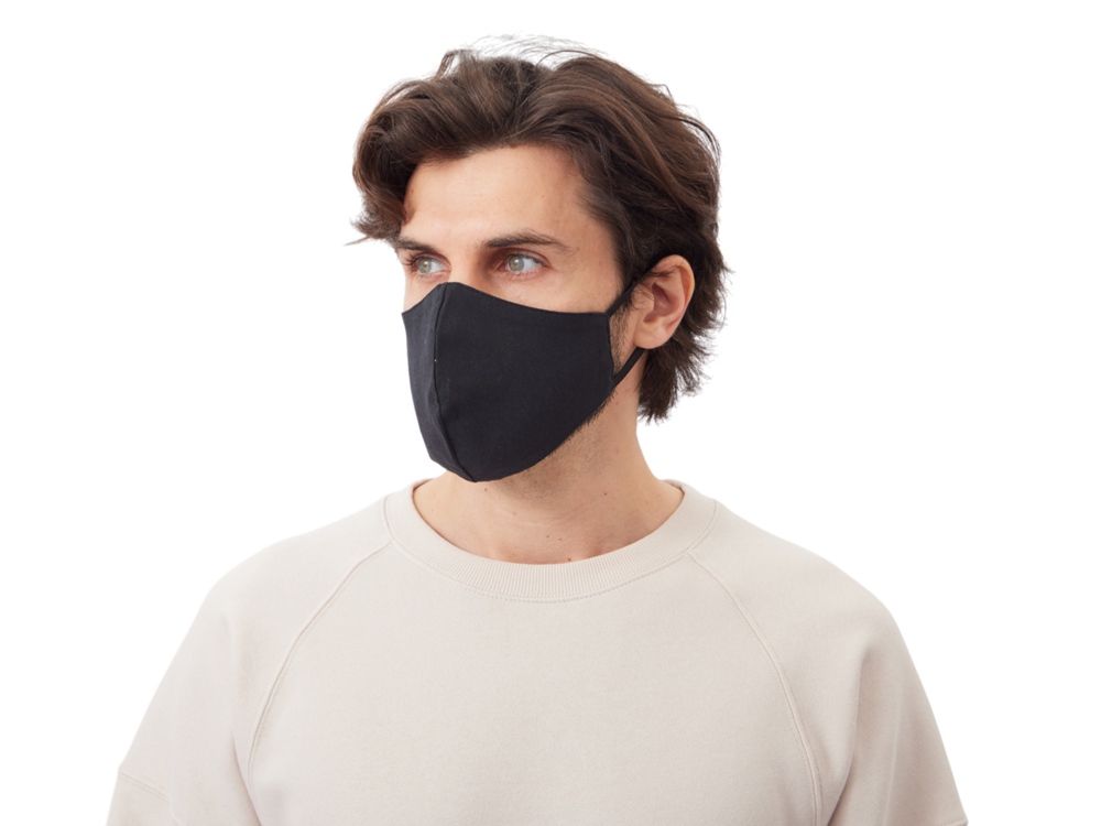 Маска для лица многоразовая из хлопка, анатомической формы, черный — изображение 2