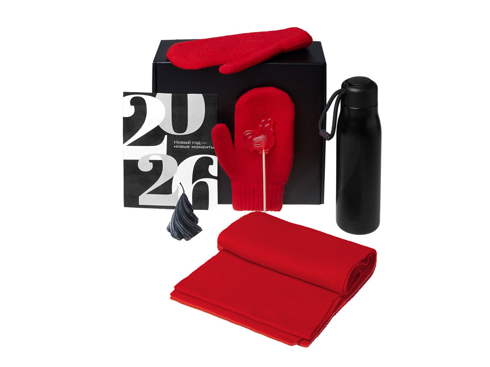 Подарочный набор с варежками, шарфом и термосом,красный — изображение 2