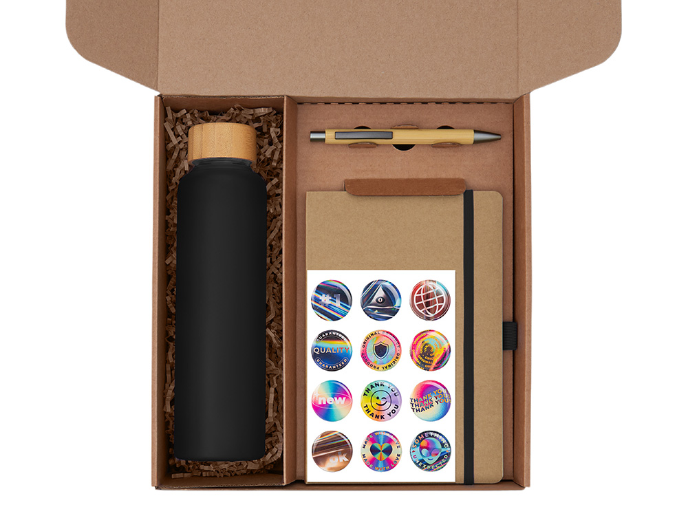 Подарочный набор с бутылкой для воды. блокнотом, ручкой и подставкой для телефона, черный — изображение 2