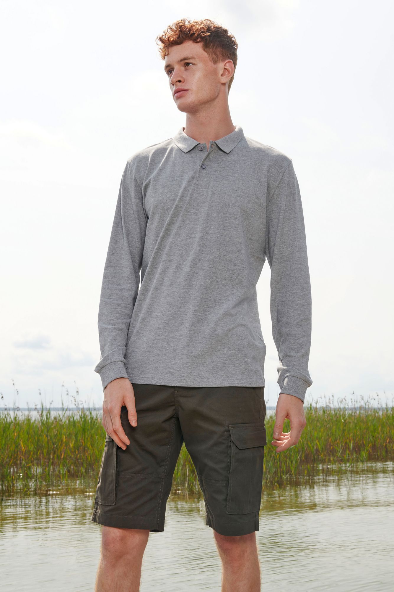 Рубашка поло унисекс с длинным рукавом Planet LSL, серый меланж — изображение 6