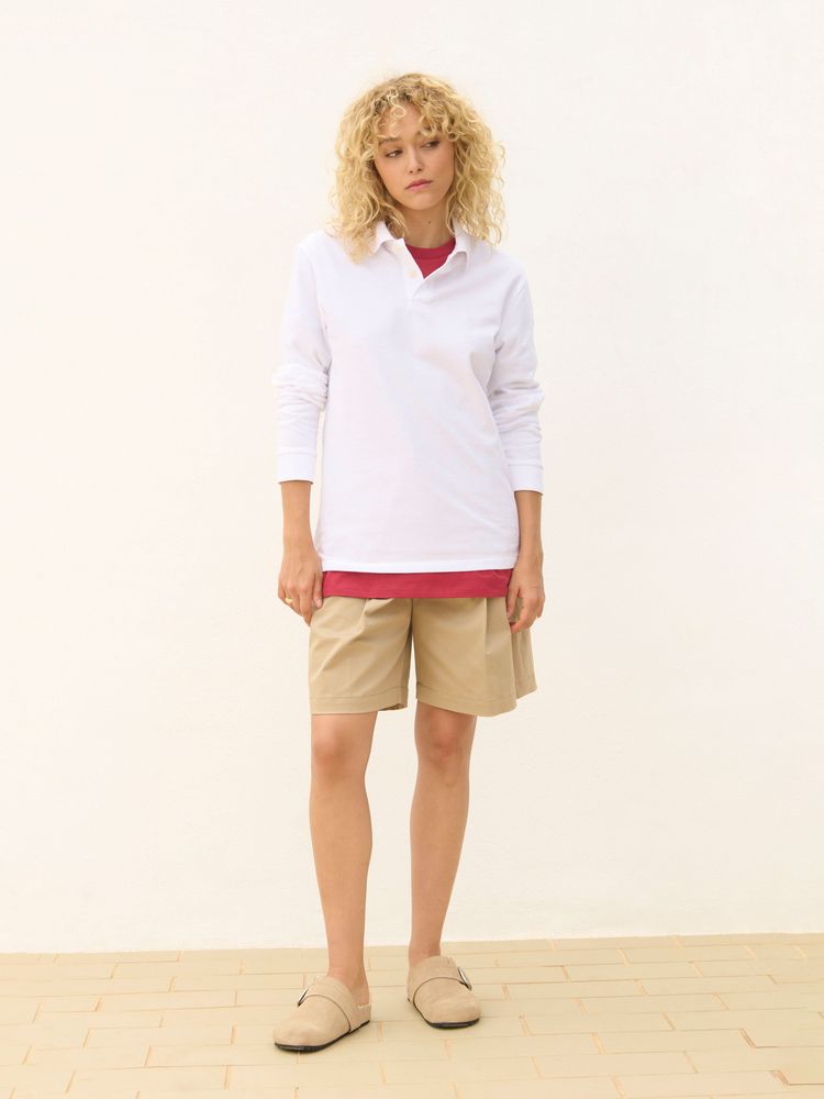 Рубашка поло унисекс с длинным рукавом Pacific LSL, белая — изображение 6