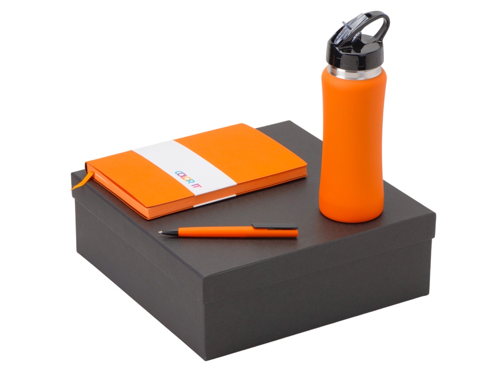 Подарочный набор c блокнотом C1, ручкой и бутылкой, оранжевый