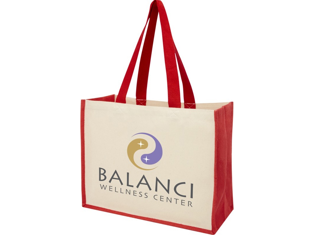 Сумка-тоут Varai для покупок из холщового хлопка и джута (плотность 320 г/м2), красный — изображение 5