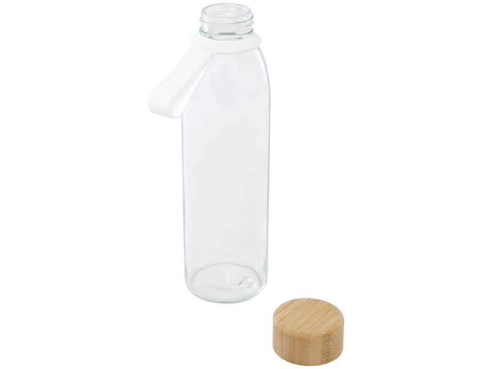 Стеклянная бутылка для воды Porto объемом 500 мл с силиконовой ручкой и бамбуковой крышкой - Прозрачный — изображение 3