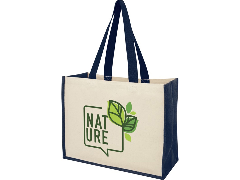 Сумка-тоут Varai для покупок из холщового хлопка и джута (плотность 320 г/м2), темно-синий — изображение 4