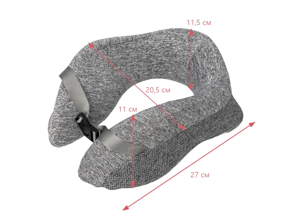 Подушка TORBER, дорожная, с эфектом памяти, серая, полиэстер, 20х27х10 см — изображение 6
