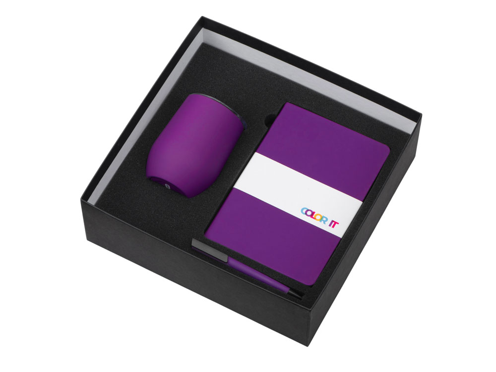 Подарочный набор c блокнотом C2, ручкой и термокружкой, фиолетовый — изображение 2