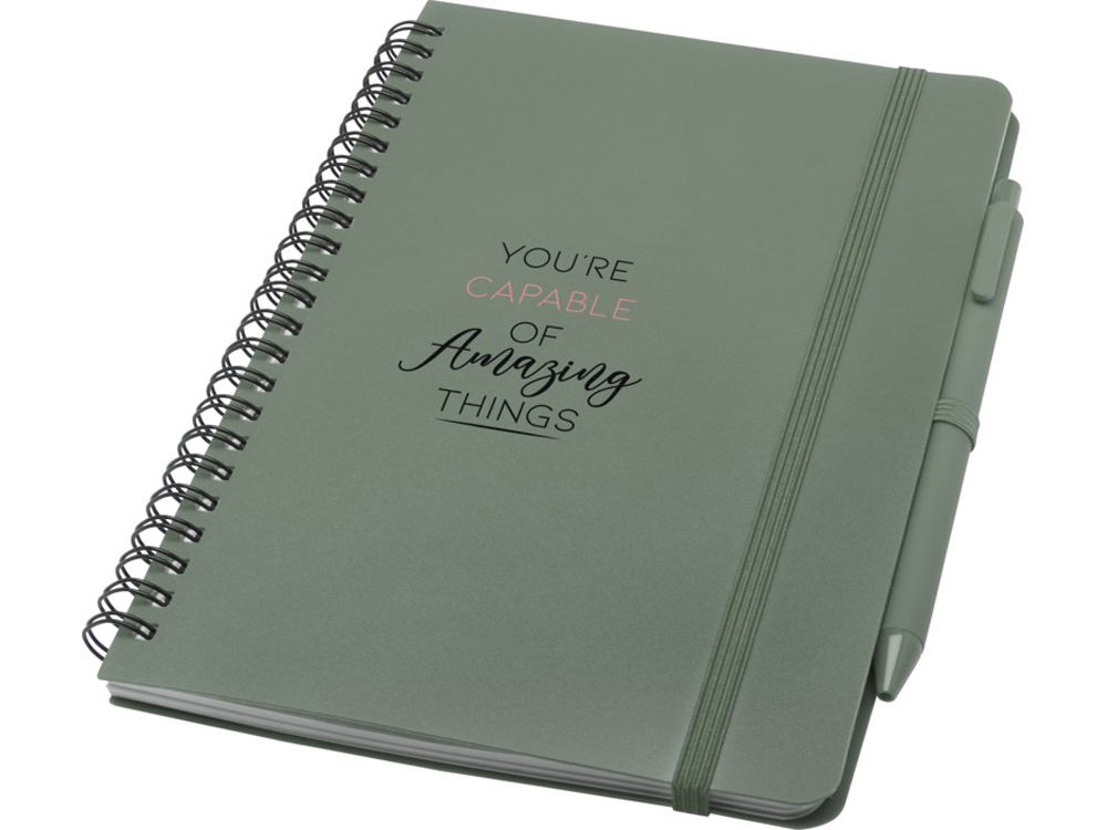 Блокнот Thalaasa формата А5 в твердой обложке из океанического пластика с шариковой ручкой - Зеленый яркий — изображение 6