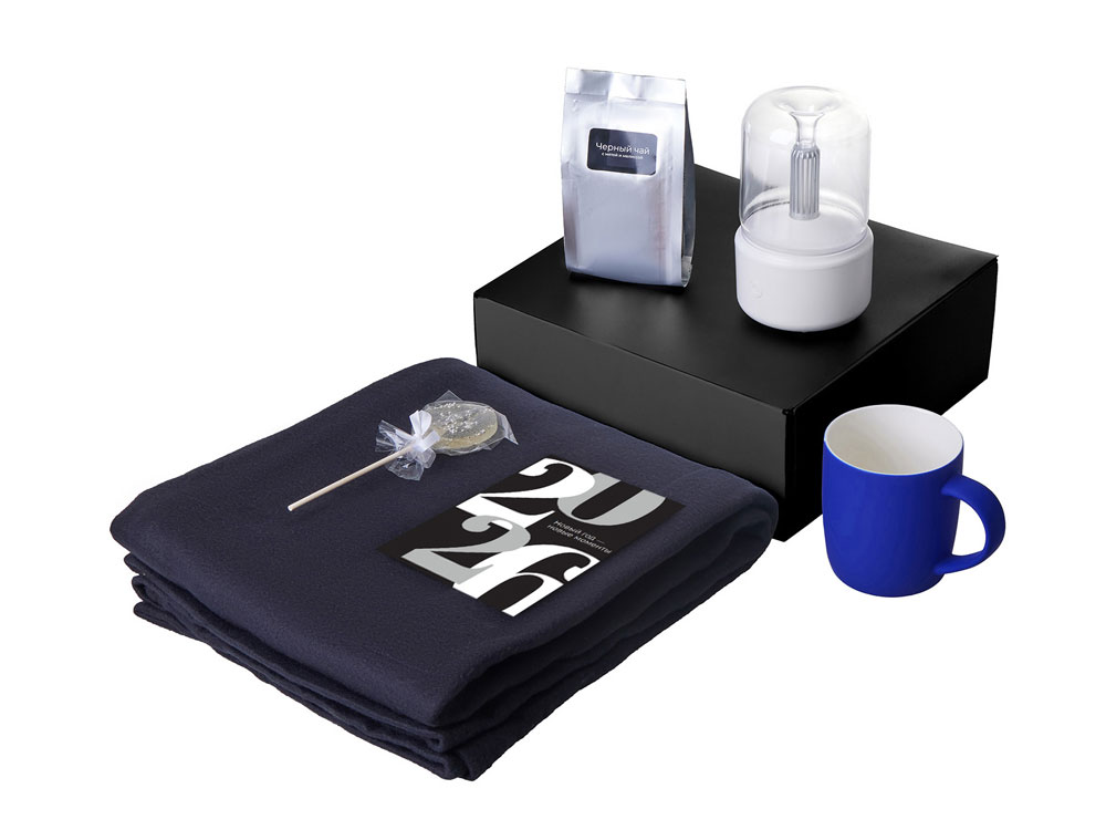 Подарочный набор с пледом, увлажнителем и кружкой, синий — изображение 2