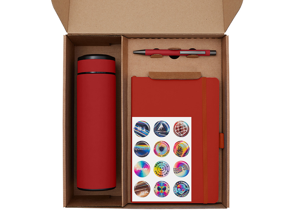 Подарочный набор с термосом, блокнотом, ручкой и чаем, красный — изображение 2