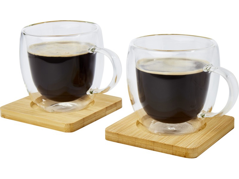 Стеклянный стакан Manti объемом 250 мл с двойными стенками и подставкой из бамбука, 2 шт. , natural — изображение 3