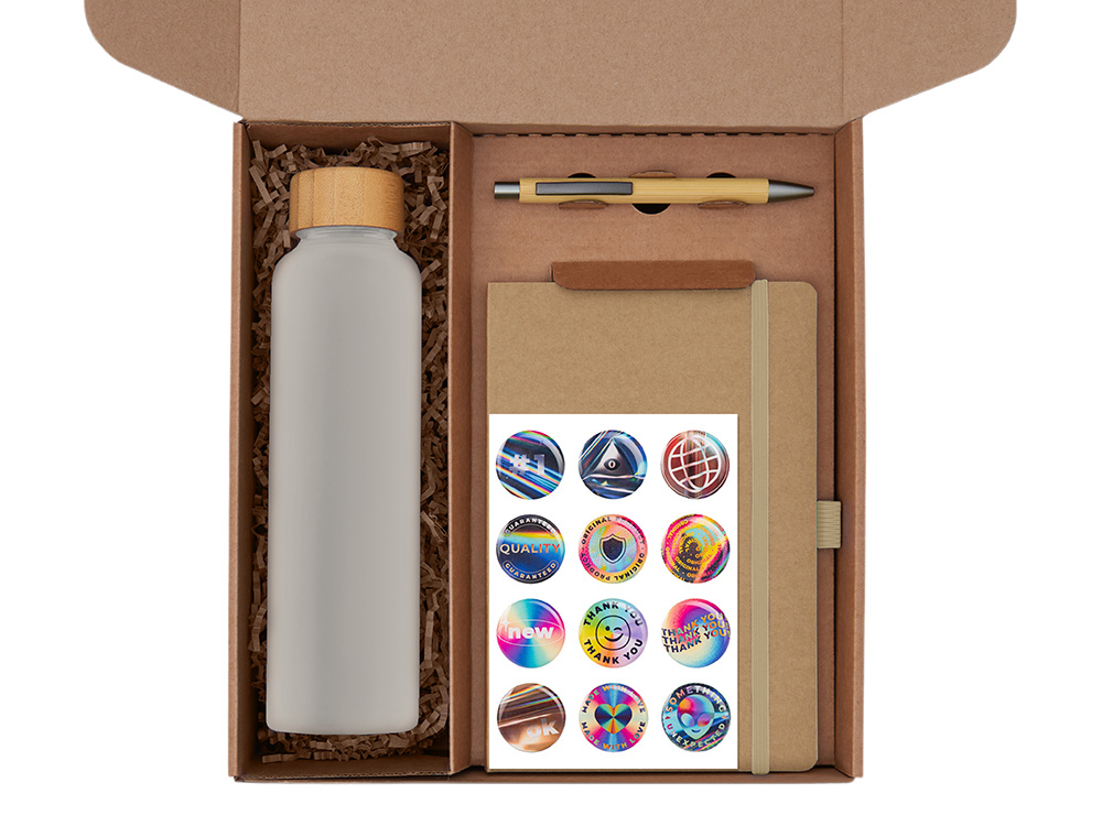 Подарочный набор с бутылкой для воды. блокнотом, ручкой и подставкой для телефона, бежевый — изображение 2