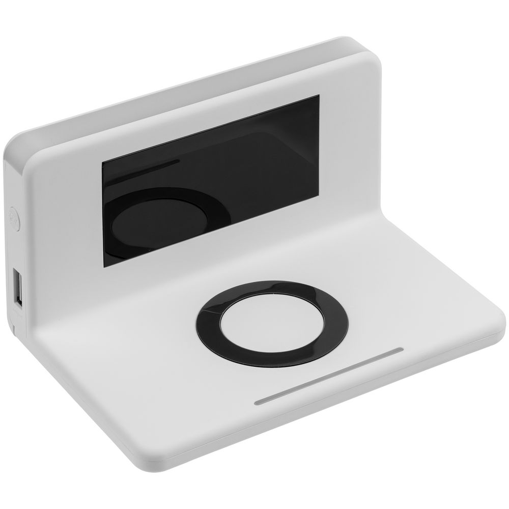 Часы настольные с беспроводным зарядным устройством Pitstop, белые — изображение 4