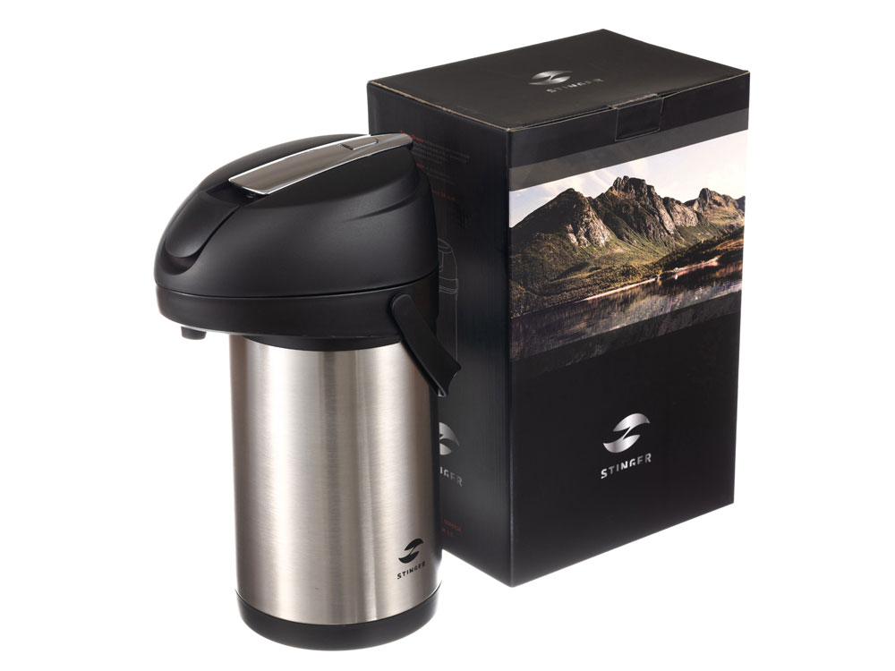 Термос с помпой Stinger, 3 л, широкий, нержавеющая сталь, серебристый, 24,4 х 17,5 х 37,2 см — изображение 6