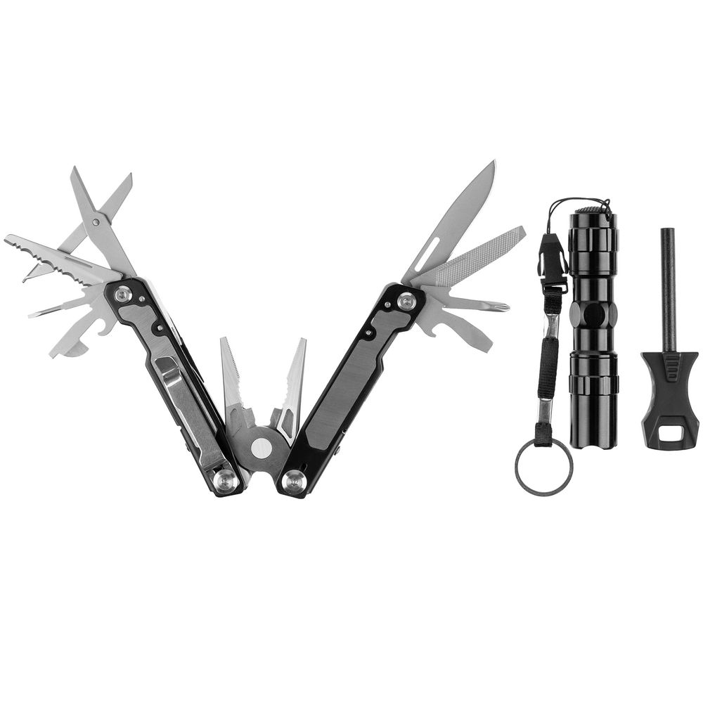 Набор Forster: мультиинструмент, фонарик, огниво, черный — изображение 3