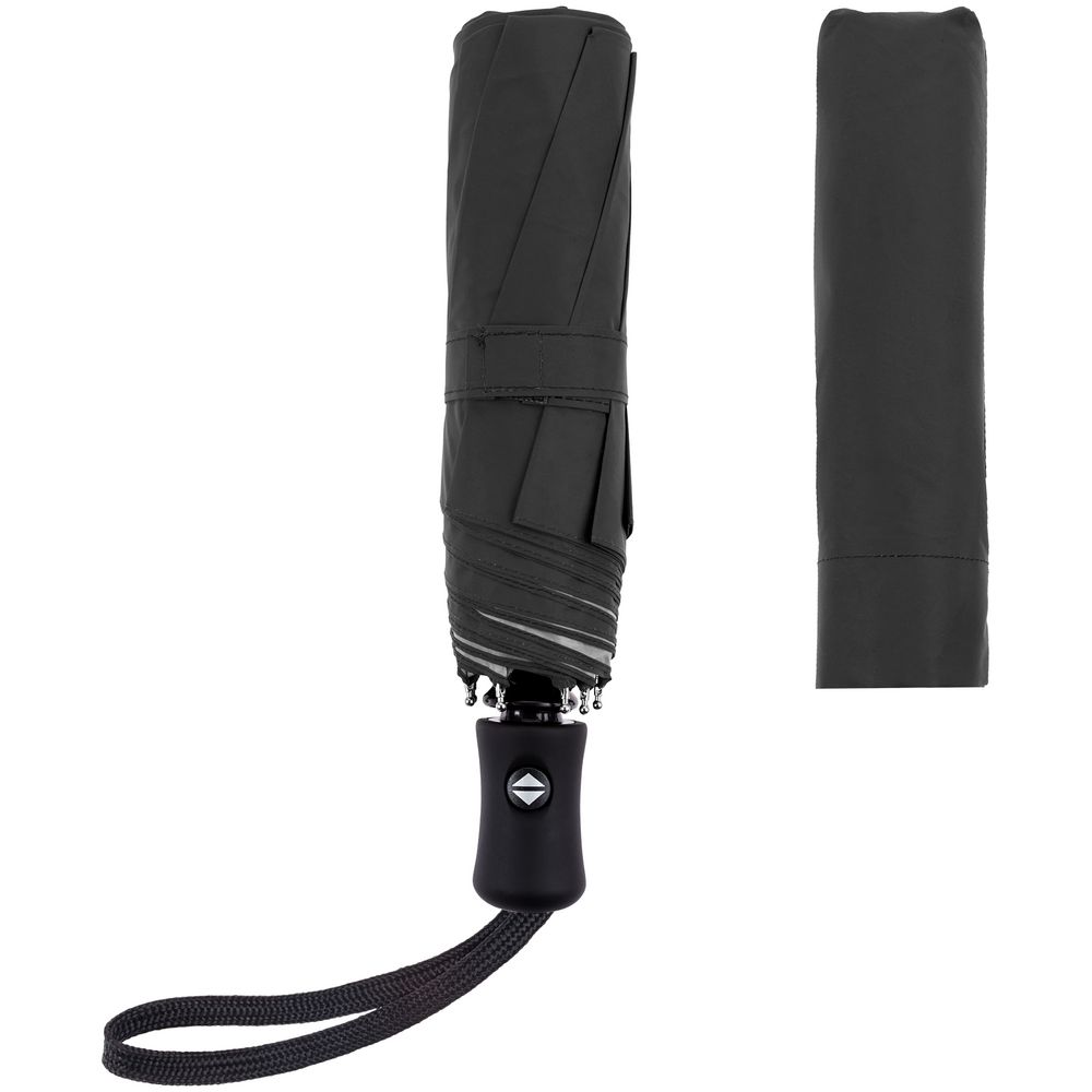 Зонт складной Manifest Color со светоотражающим куполом, черный — изображение 5