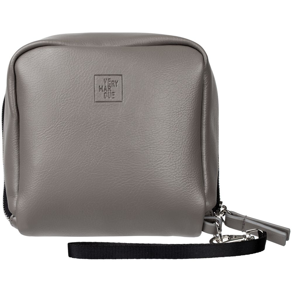 Дорожная косметичка Cubo, серая с логотипом — изображение 3