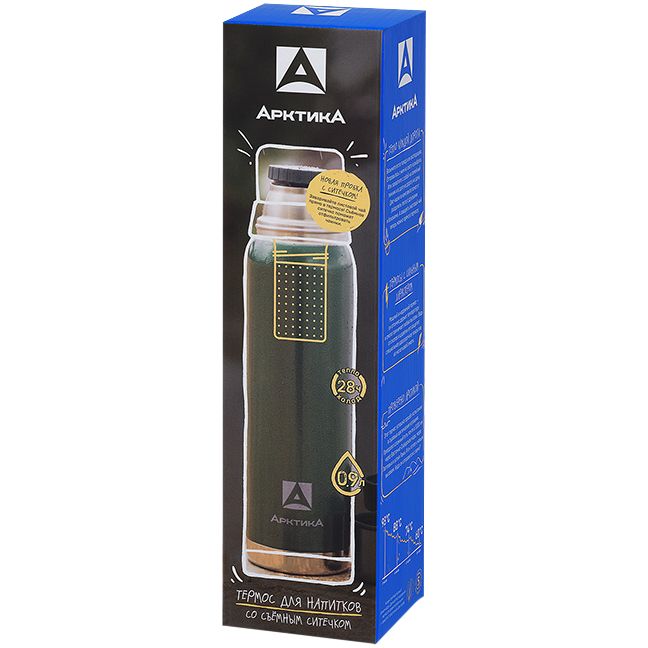 Термос «Арктика 900» с ситечком, зеленый — изображение 6