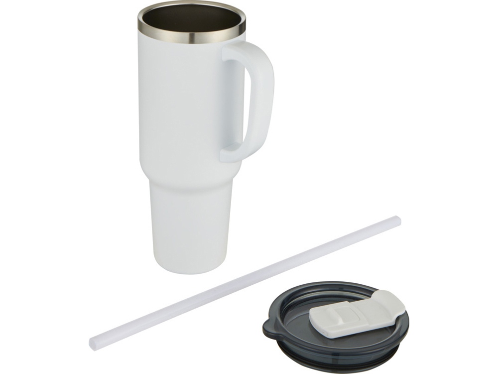 Sydney медная кружка с двойными стенками, сертифицированная согласно RCS, с вакуумной изоляцией и соломинкой, 1200 мл - Белый — изображение 3