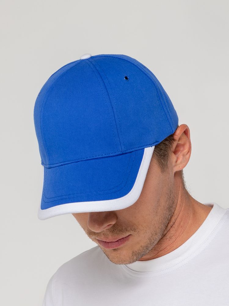 Бейсболка Honor, ярко-синяя с белым кантом — изображение 5