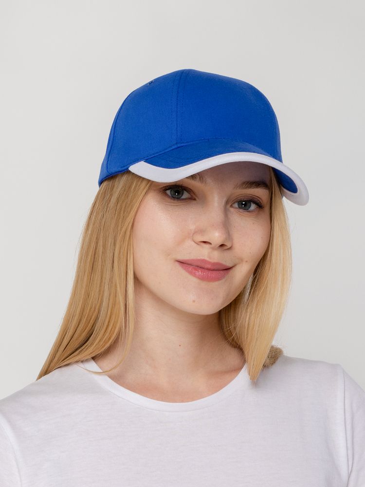 Бейсболка Honor, ярко-синяя с белым кантом — изображение 7