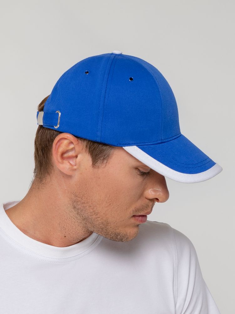 Бейсболка Honor, ярко-синяя с белым кантом — изображение 4