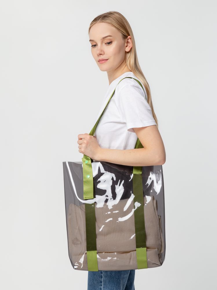 Шопер Clear Fest, прозрачный серый с зелеными ручками — изображение 4