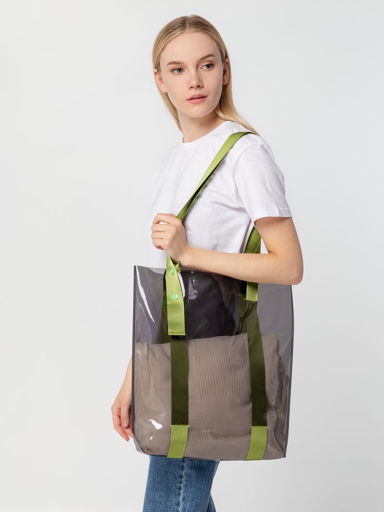 Шопер Clear Fest, прозрачный серый с зелеными ручками — изображение 5