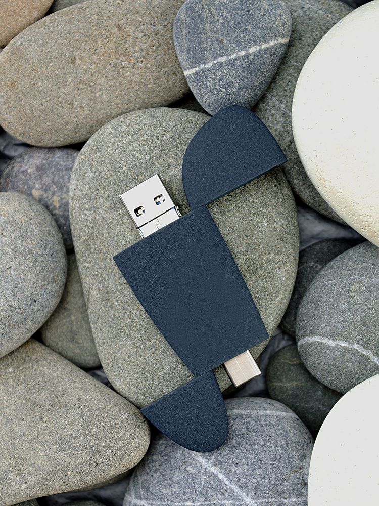 Флешка Pebble Universal, USB 3.0, серо-синяя, 32 Гб — изображение 10