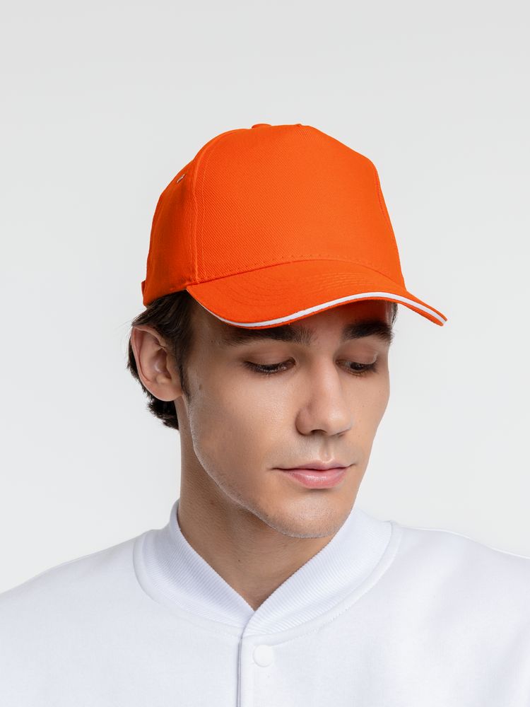 Бейсболка Classic, оранжевая с белым кантом — изображение 4