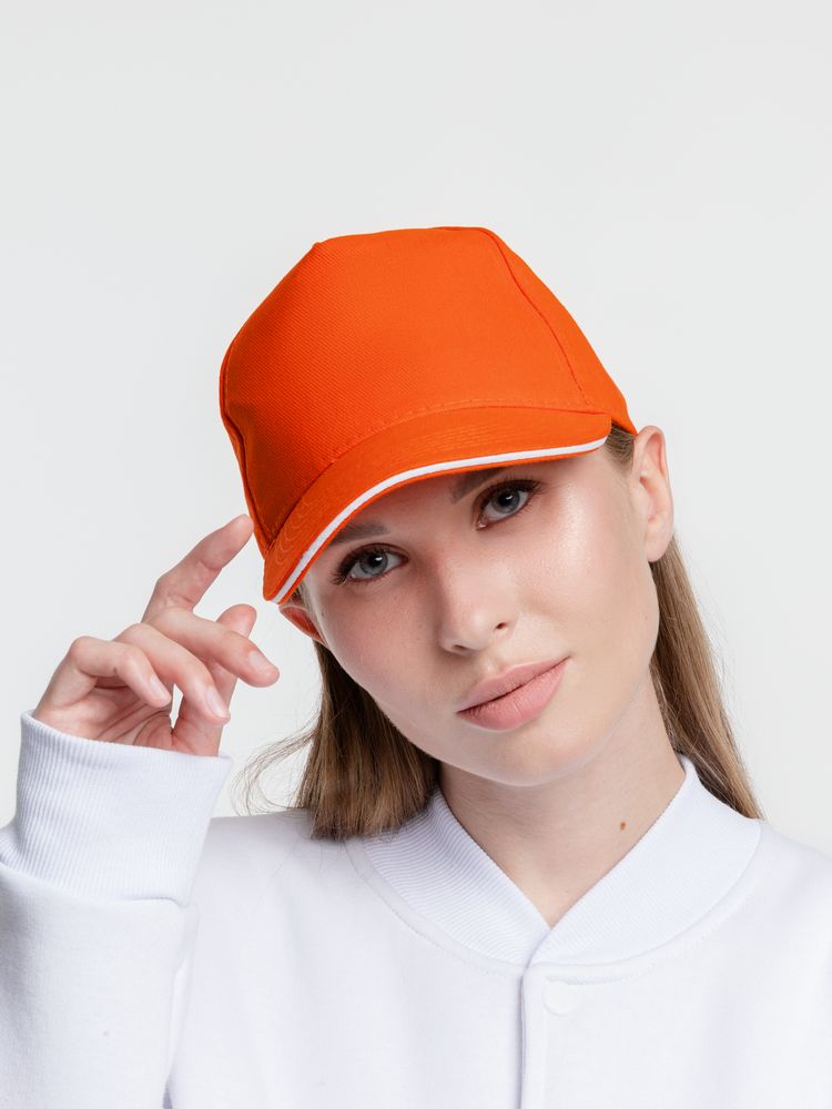Бейсболка Classic, оранжевая с белым кантом — изображение 7