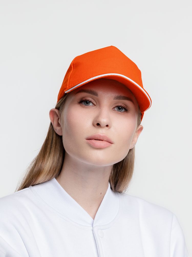 Бейсболка Classic, оранжевая с белым кантом — изображение 8