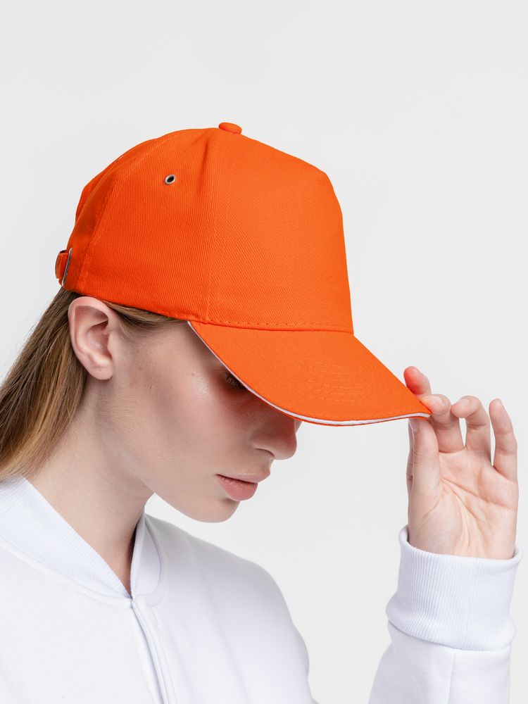 Бейсболка Classic, оранжевая с белым кантом — изображение 9