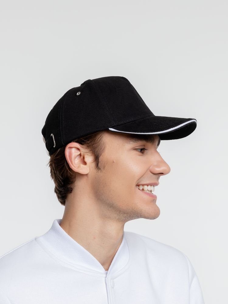 Бейсболка Classic, черная с белым кантом — изображение 5