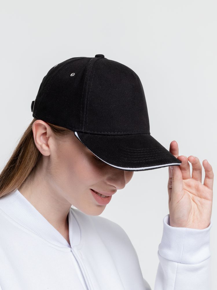 Бейсболка Classic, черная с белым кантом — изображение 8