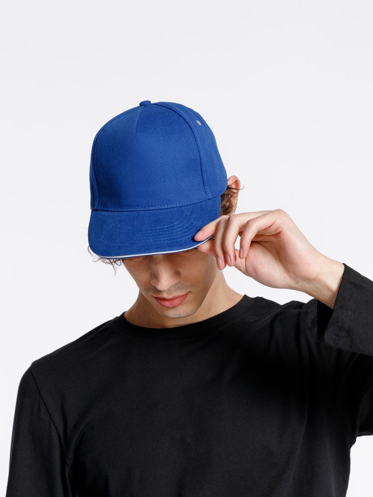 Бейсболка Classic, ярко-синяя с белым кантом — изображение 5