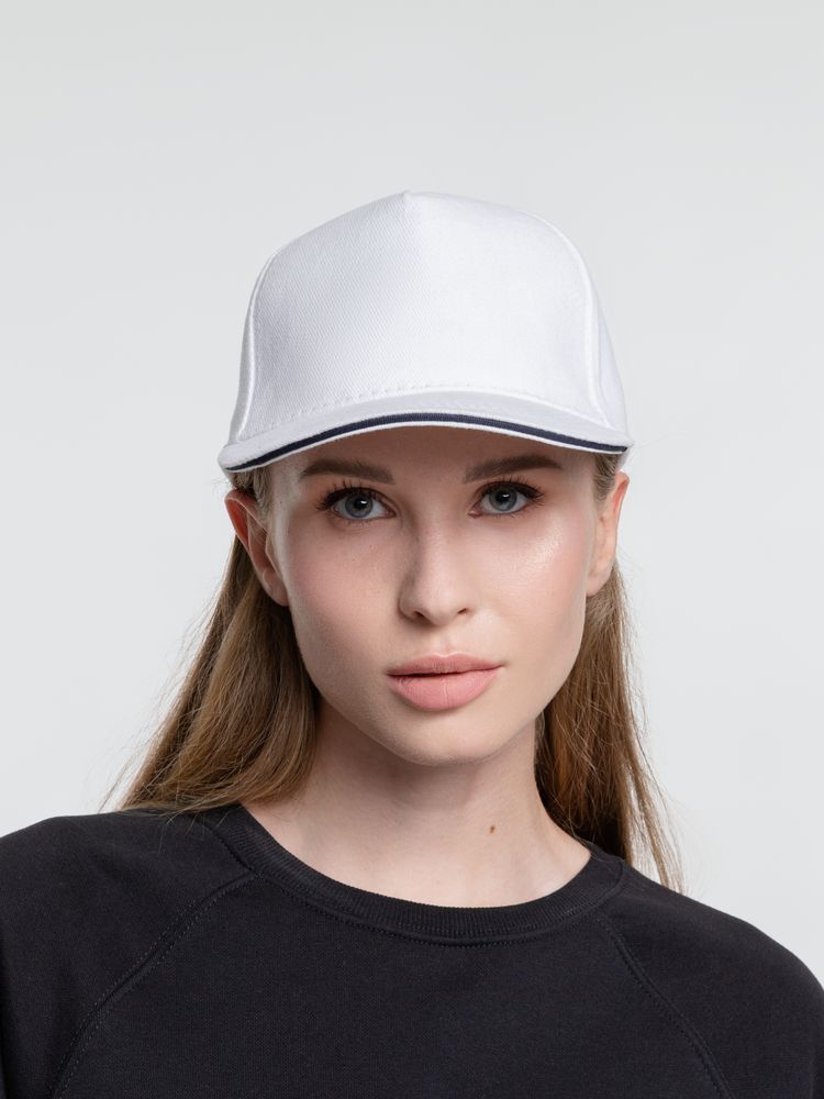 Бейсболка Classic, белая с темно-синим кантом — изображение 4